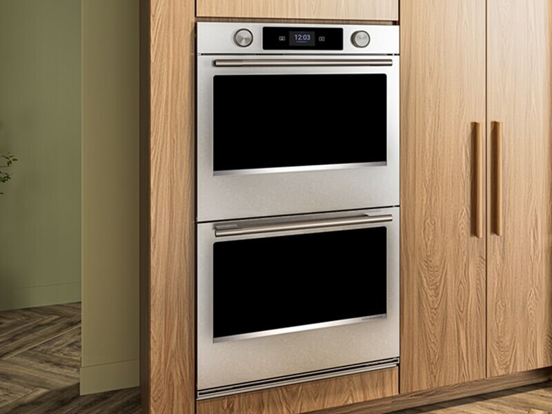 Double wall oven in wooden cabinetry