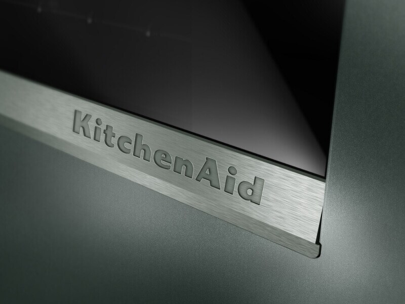 Closeup of a KitchenAid® label on a wall oven
