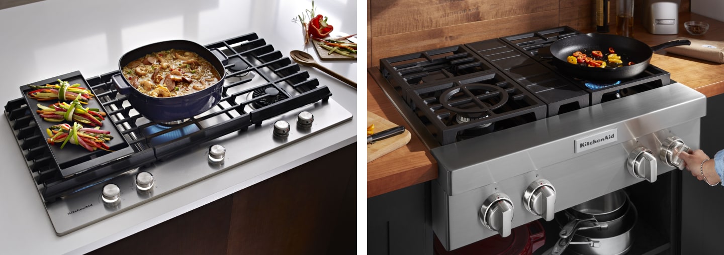 A side-by-side comparison of a cooktop vs rangetop A side-by-side comparison of a cooktop vs rangetop