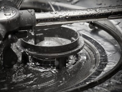 Close up image of the bottom of a dishwasher