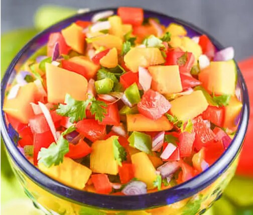 Close up of mango salsa 
