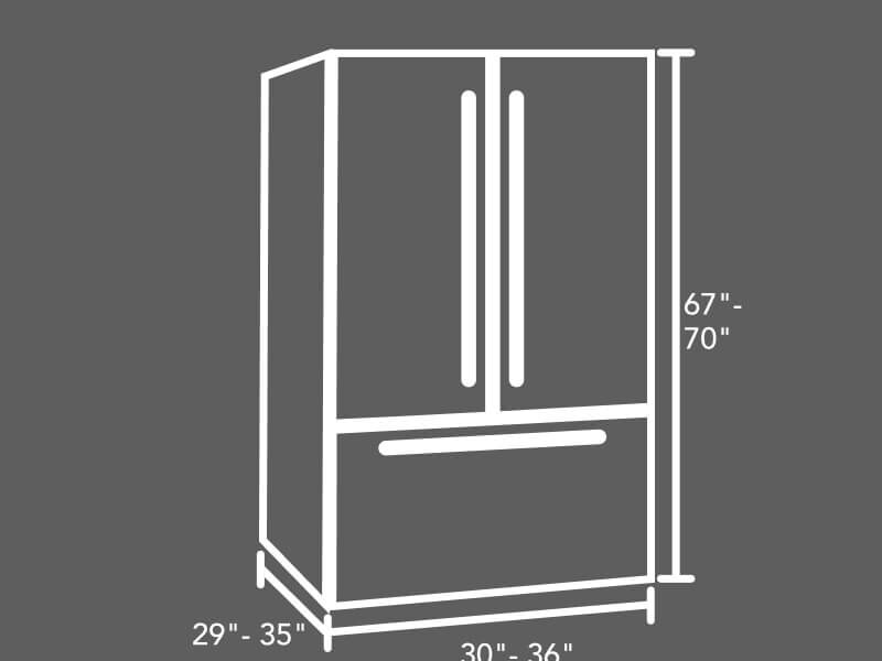 A diagram of a 30- to 36-inch French door refrigerator A diagram of a 30- to 36-inch French door refrigerator