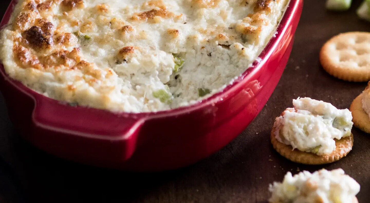 Crackers topped with a homemade dip Crackers topped with a homemade dip