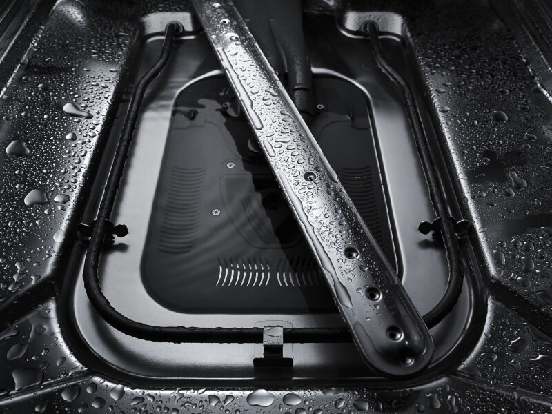 The bottom of the interior of a KitchenAid® dishwasher.