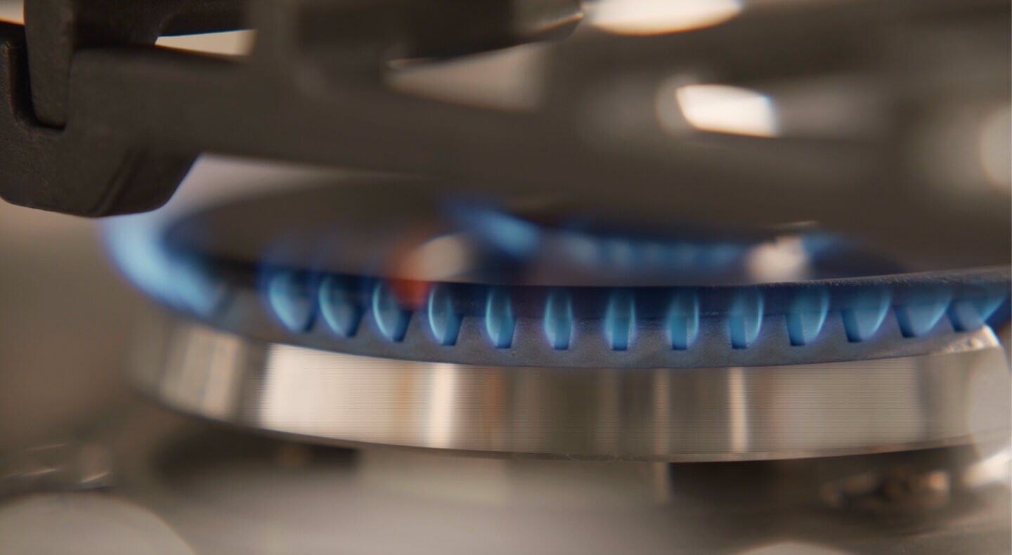 A closeup of a gas burner