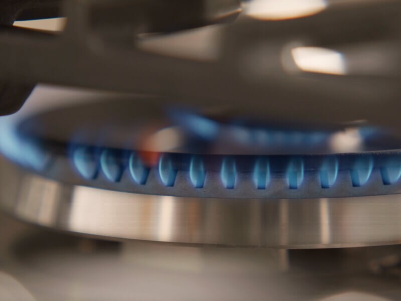 A closeup of a gas burner