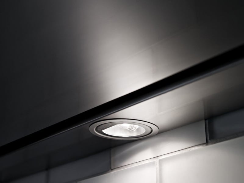 Close-up of range hood lamp light