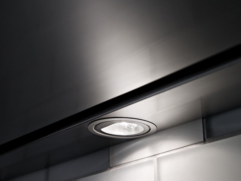 Close-up of range hood lamp light 