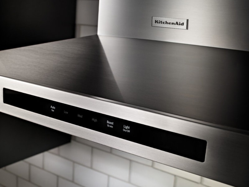 Close-up of KitchenAid® range hood control panel