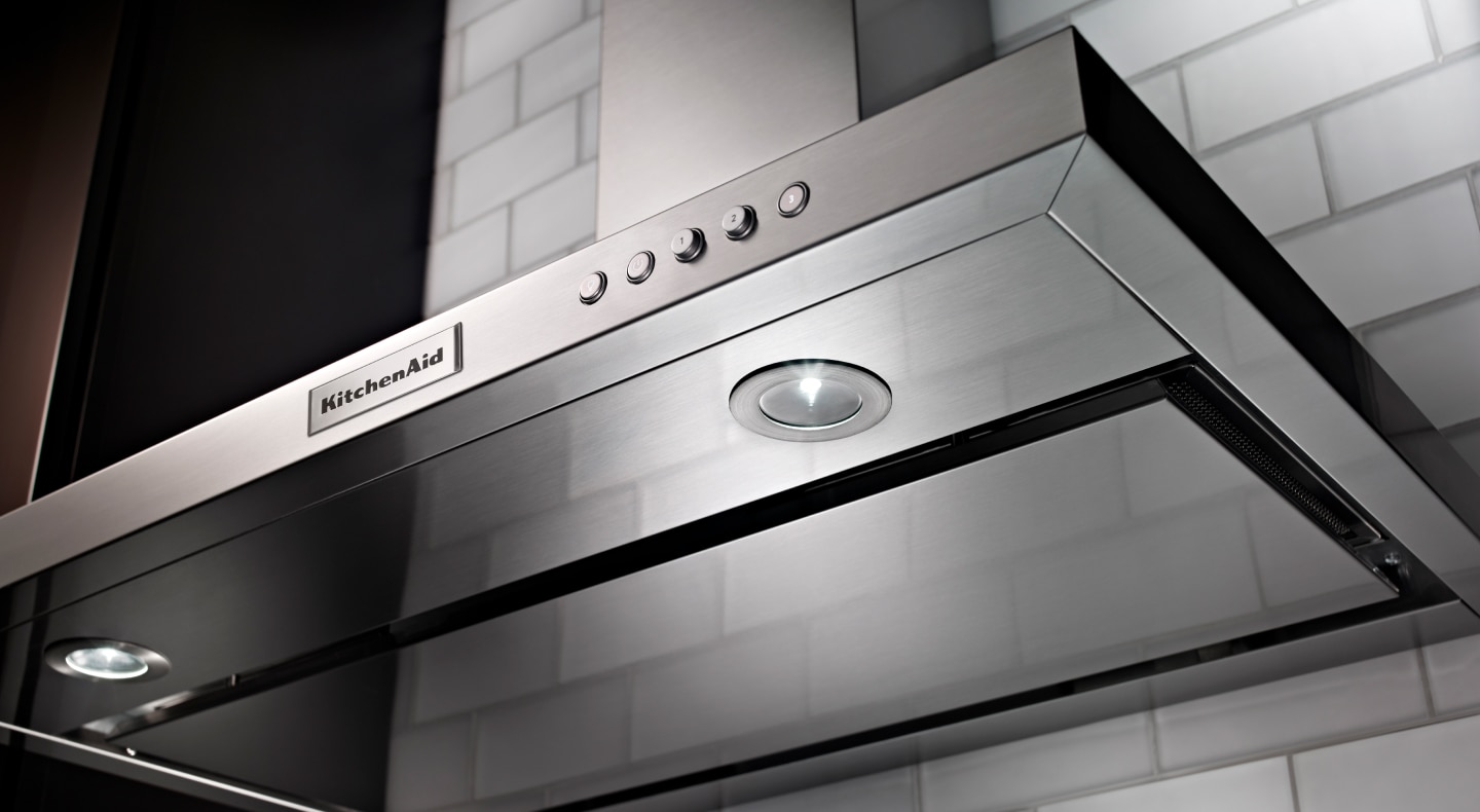 Close-up of underside of KitchenAid® range hood  Close-up of underside of KitchenAid® range hood