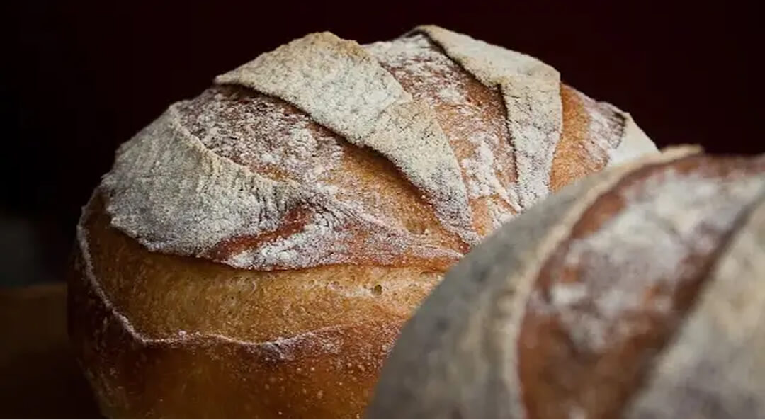 A close-up of freshly baked bread 
