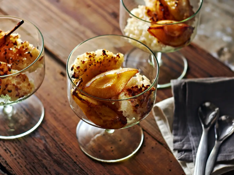 Caramelized fruit in a dish Caramelized fruit in a dish