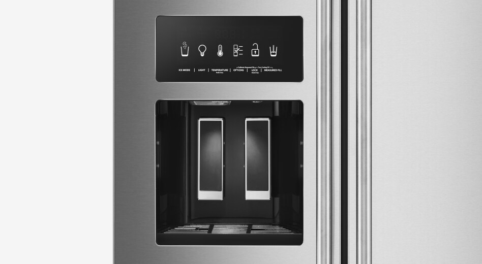 Needed Water and ice dispenser on a stainless steel refrigerator