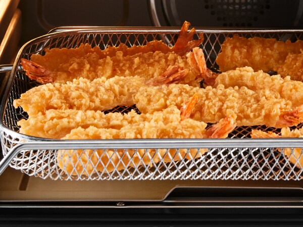 A closeup of air fryer shrimp.