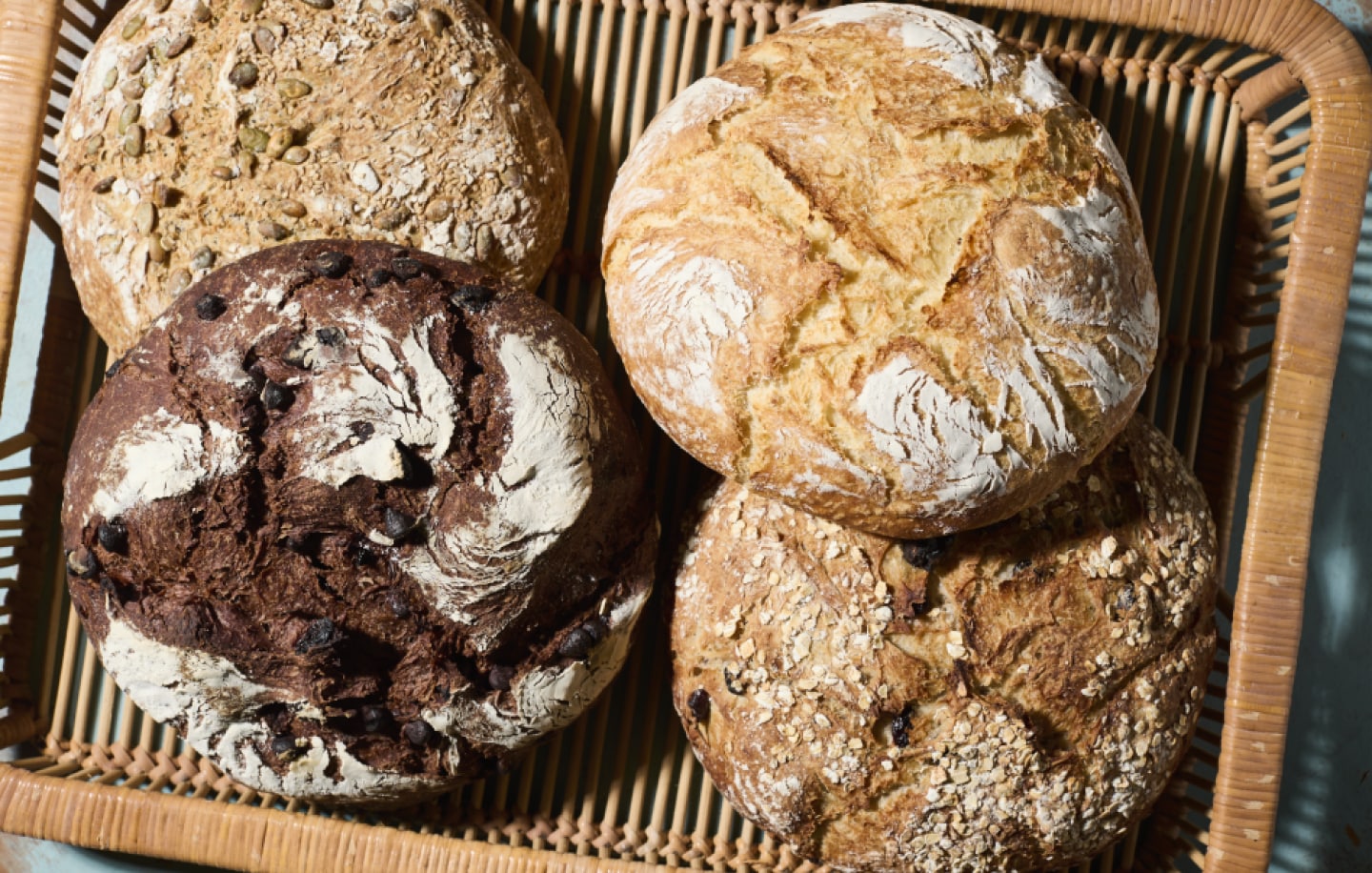 Round loaves of bread in basket Round loaves of bread in basket