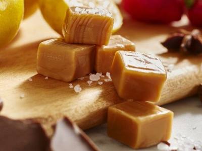Square pieces of caramel