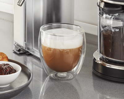 Latte in a glass mug