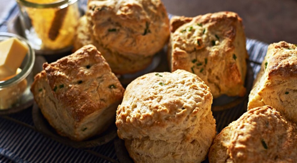 Fresh homemade biscuits with honeycomb