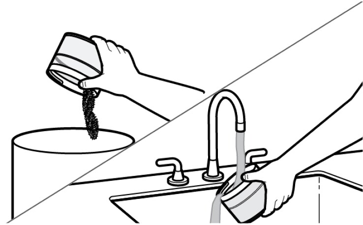 Hand emptying cold brew coffee grounds and washing the filter