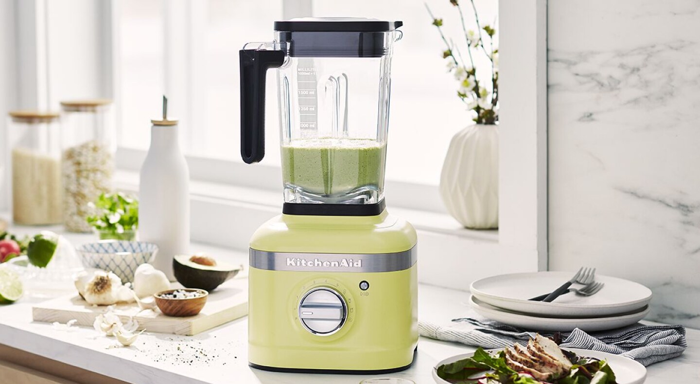 Chutney in blender on kitchen counter Chutney in blender on kitchen counter