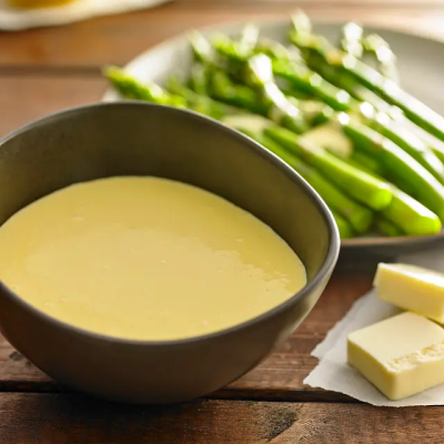 Hollandaise sauce and asparagus
