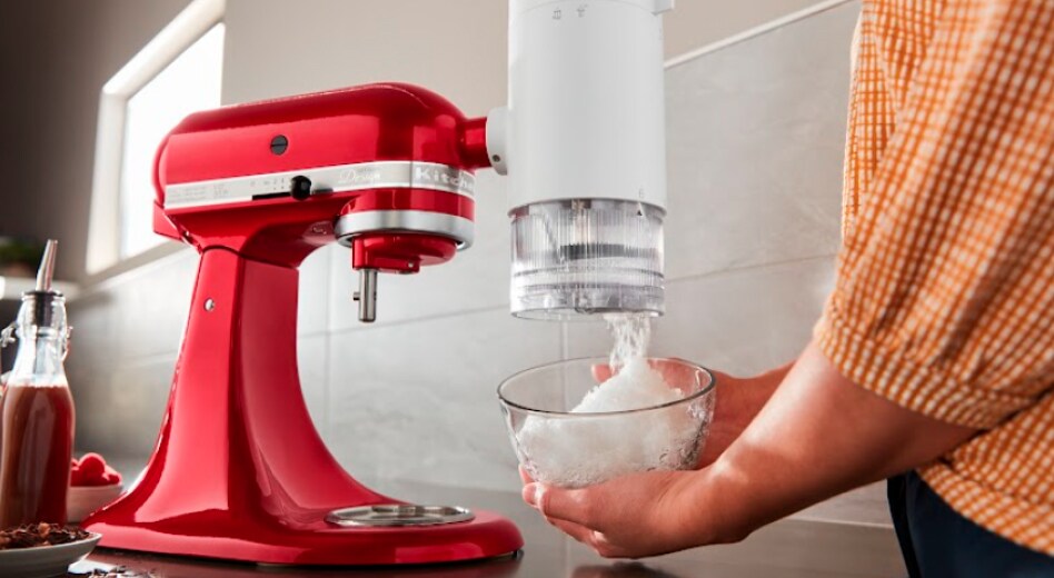 Red KitchenAid® Stand Mixer with Shave Ice Attachment Red KitchenAid® Stand Mixer with Shave Ice Attachment