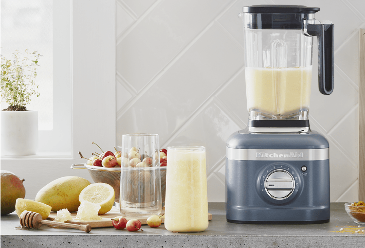 Drink in KitchenAid® blender and glass Drink in KitchenAid® blender and glass