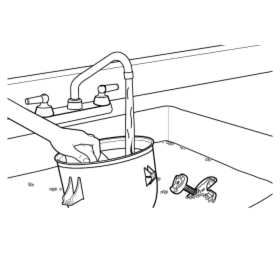 Illustration of hand washing ice cream maker freeze bowl in sink