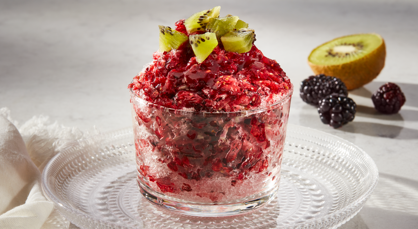 A dish of blackberry kiwi shave ice A dish of blackberry kiwi shave ice