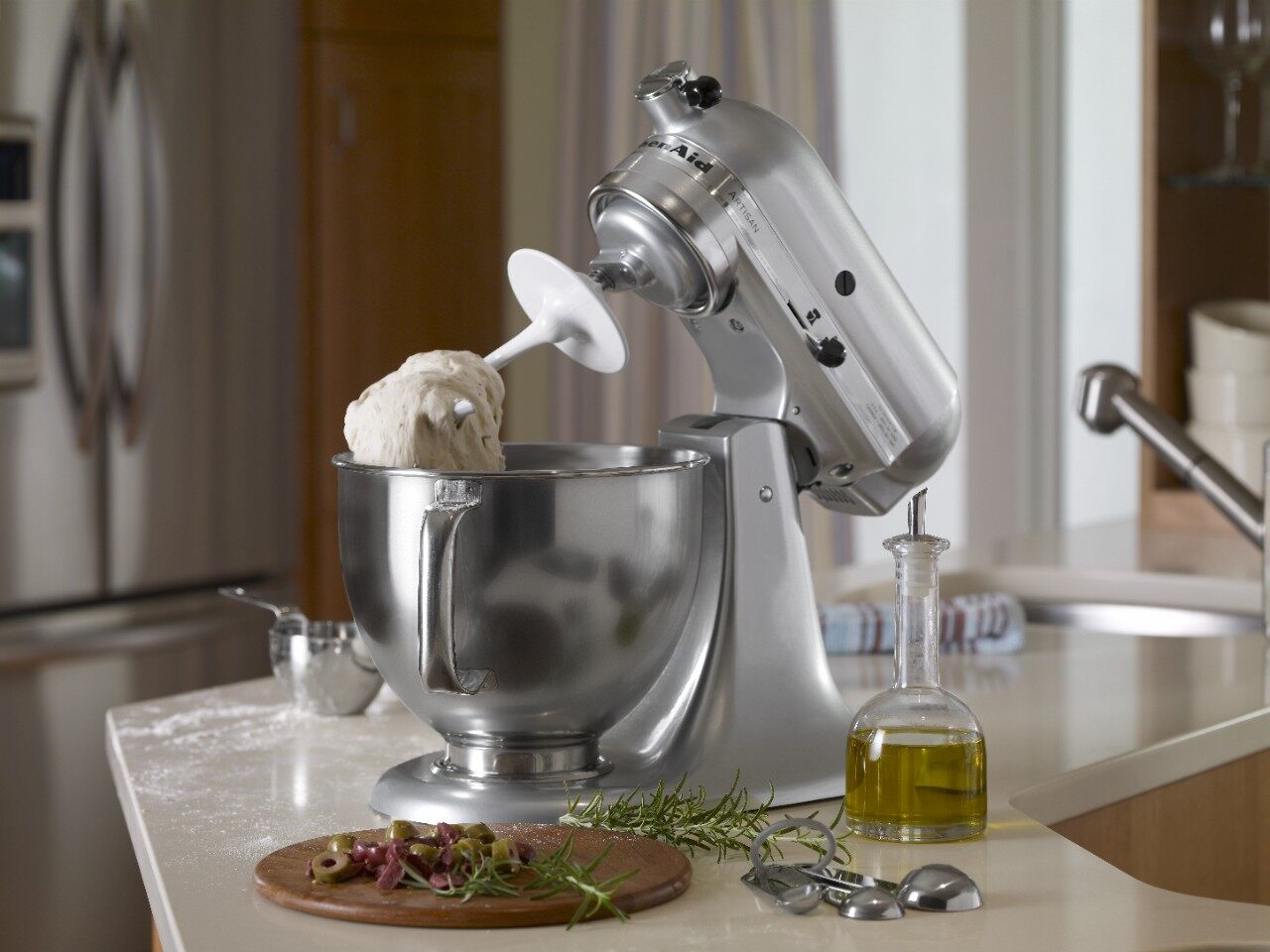 Dough mixing in a stainless steel KitchenAid® stand mixer Dough mixing in a stainless steel KitchenAid® stand mixer