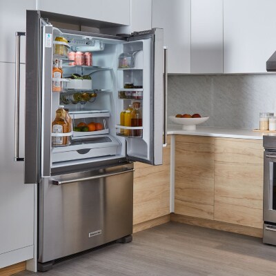 Open french-door refrigerator