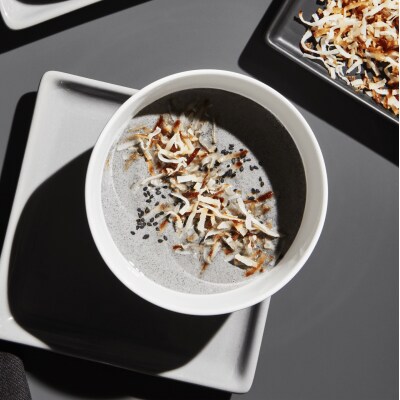 Top view of black sesame soup from Yummly recipe