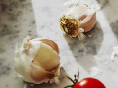 Garlic bulbs.