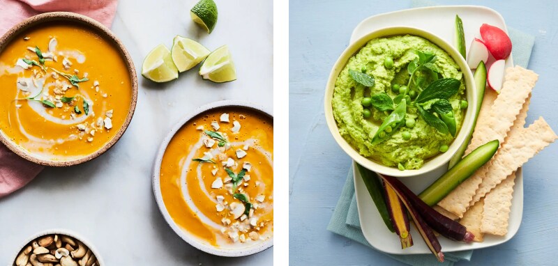 Coconut Curry Carrot and Sweet Potato Soup, Green Pea & Mint Hummus Coconut Curry Carrot and Sweet Potato Soup, Green Pea & Mint Hummus