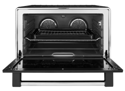 A front-view of a black KitchenAid® countertop oven