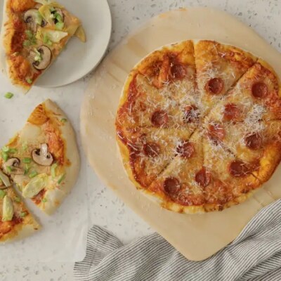 Homemade pepperoni pizza.