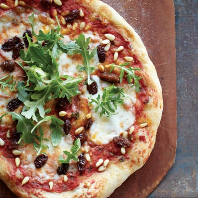Close-up of baked pizza