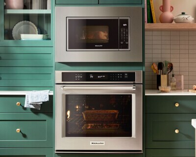 KitchenAid® wall oven and microwave appliance suite in a modern kitchen