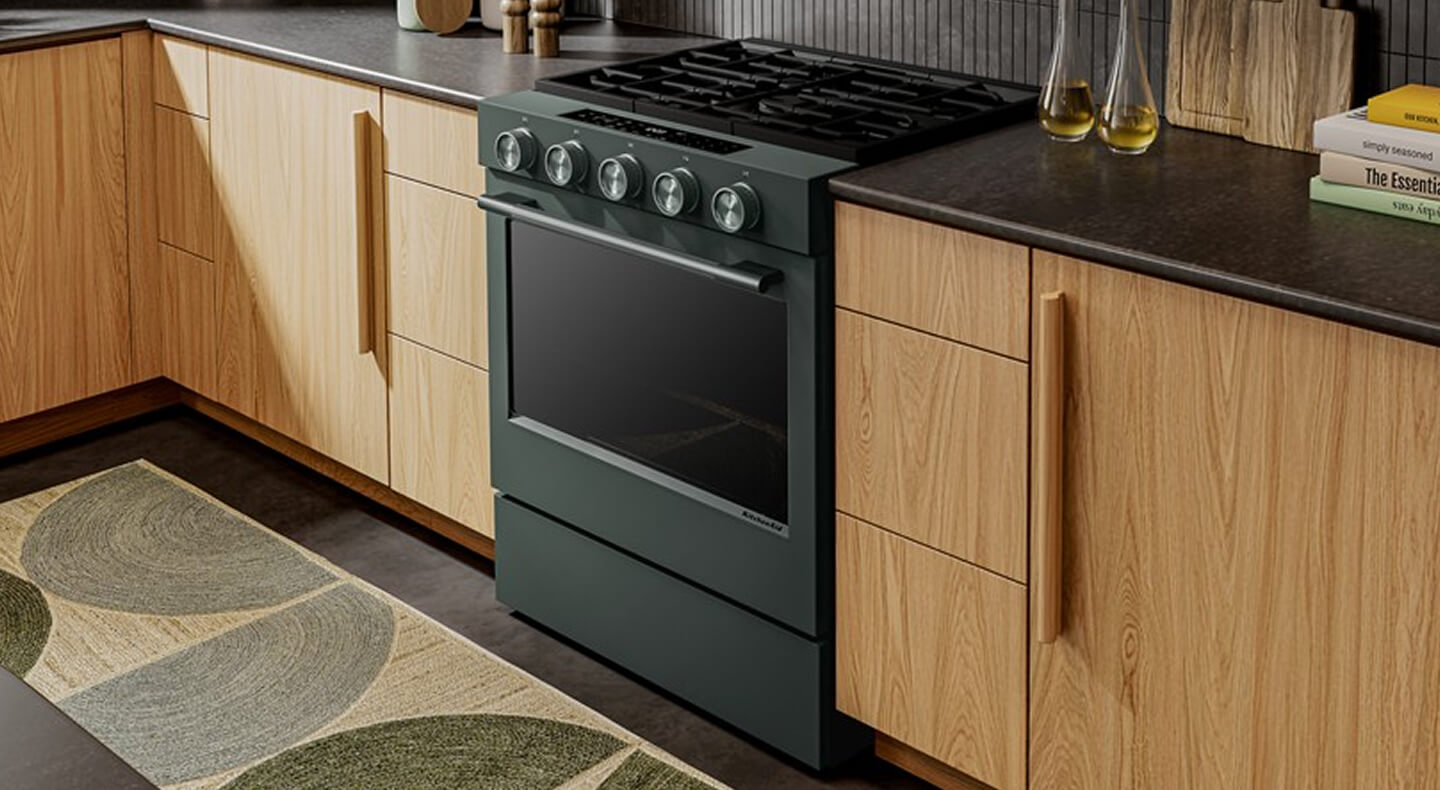 KitchenAid® range set in modern cabinetry