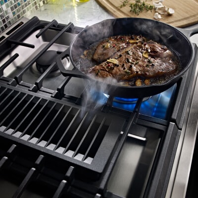 Food cooking on gas stove