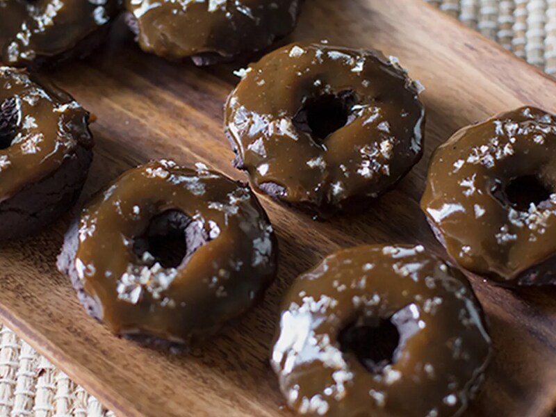 Mini vegan pumpkin-glazed doughnuts