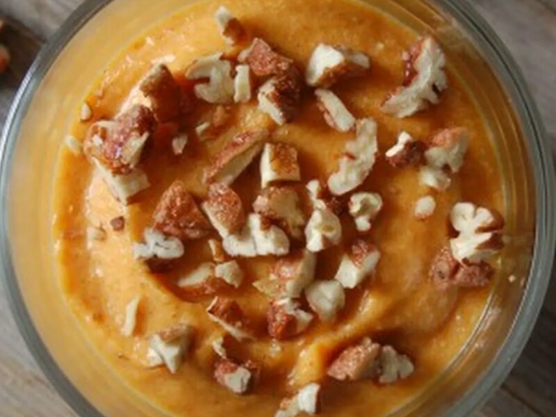Pumpkin mousse with maple-glazed pecans