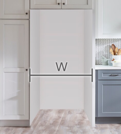 Cabinet opening with width measurement line