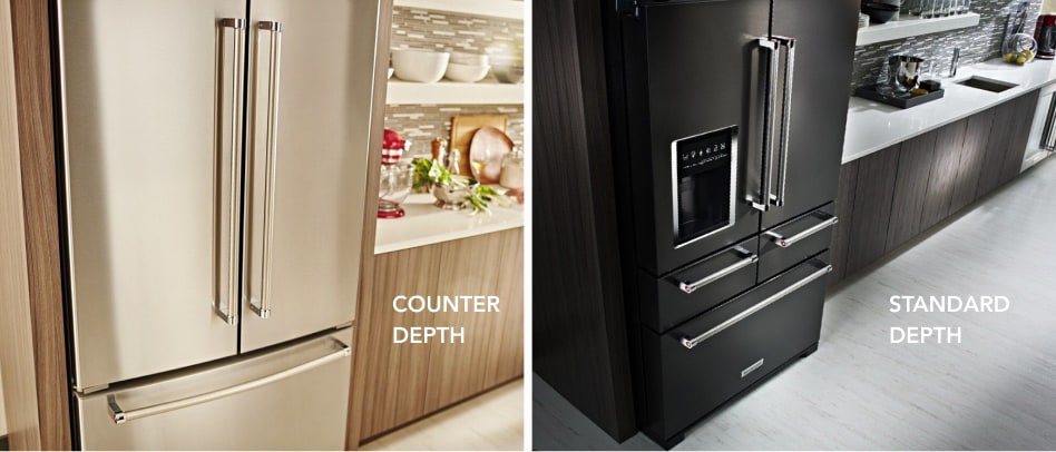 Side by side image of standard and counter-depth refrigerator dimensions Side by side image of standard and counter-depth refrigerator dimensions