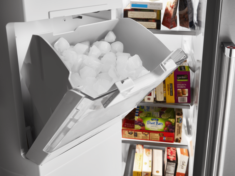 Full ice bin inside freezer door Full ice bin inside freezer door