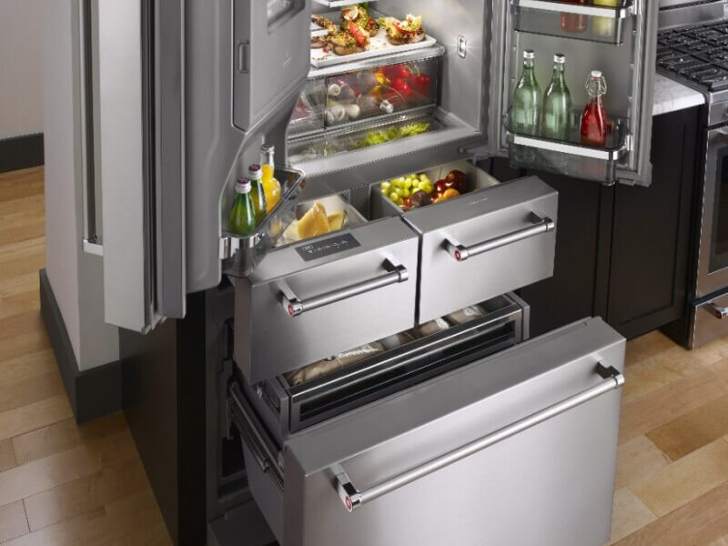 KitchenAid® 5-door refrigerator filled with food