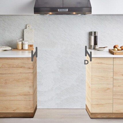 Black range with appliance depth diagrammed