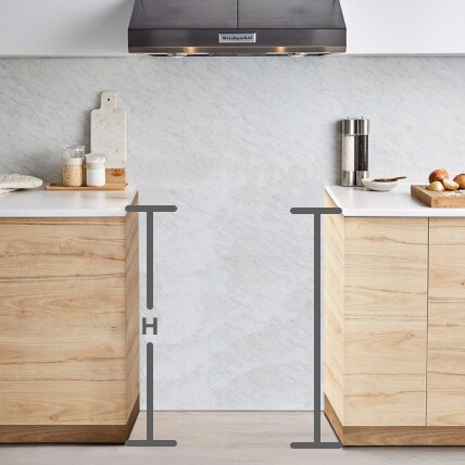 Black range with appliance height diagrammed