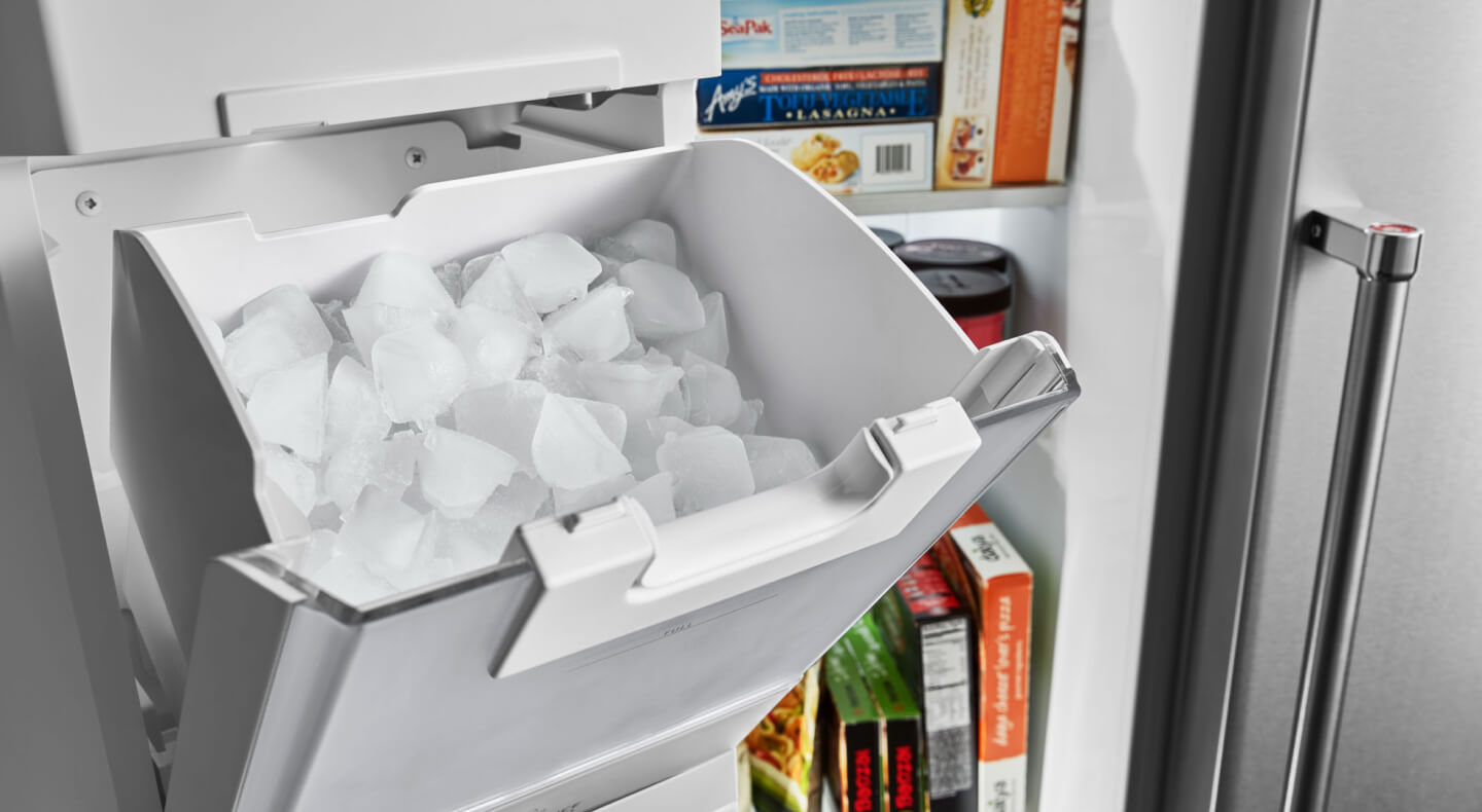 Ice in a refrigerator ice maker Ice in a refrigerator ice maker