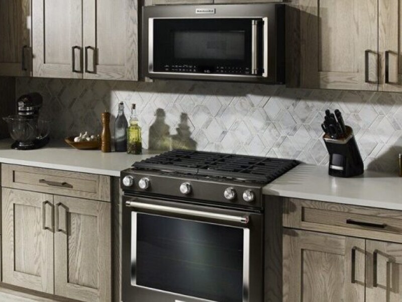A KitchenAid® stainless steel slide-in range A KitchenAid® stainless steel slide-in range